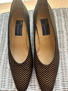 Joel Parker Black and Tan Chevron 1.5” Heels Sz 9.5B Handcrafted in Itsly.